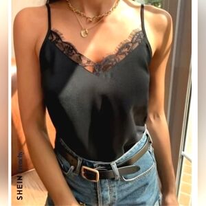 SHEIN medium Frenchy contrast lace tank top